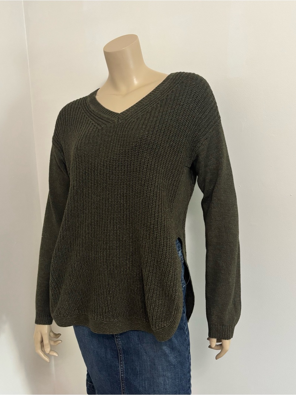 Ardene Olive V-Neck Knit Sweater